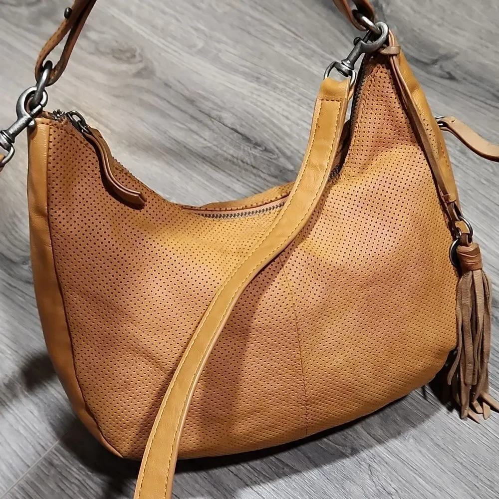 Lucky Brand Mustard Pinhole Small Hobo Crossbody Bag